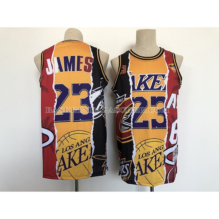 Maillot Los Angeles Lakers LeBron James No 23 Heat Cavaliers Noir Rouge Jaune